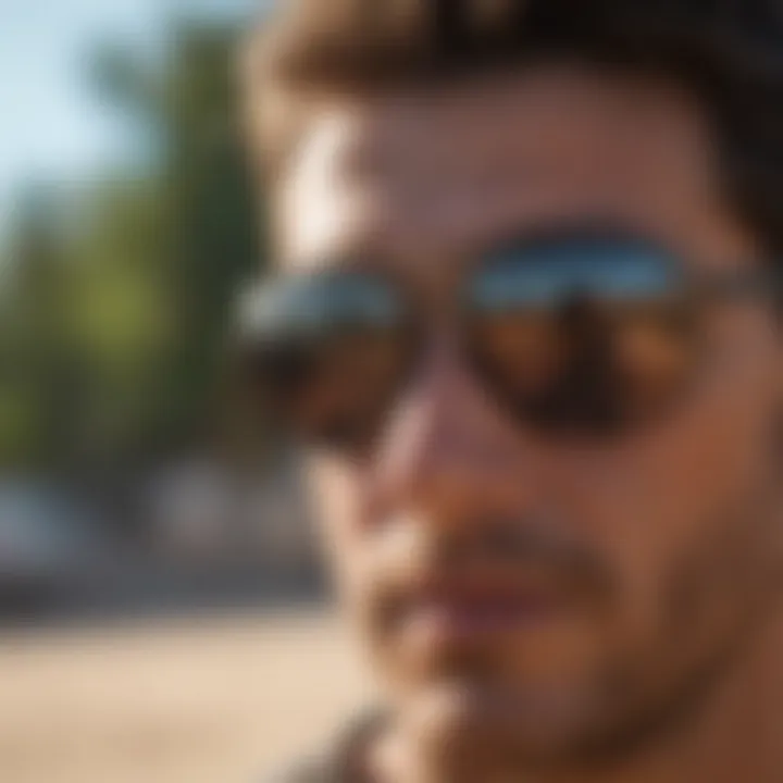 An outdoor scene depicting an individual wearing sunglasses during a heat wave