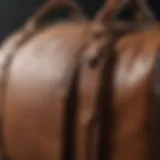 A close-up view of the Herschel Leather Duffle Bag showcasing its fine craftsmanship and leather texture.