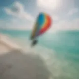 A vibrant kite soaring over the turquoise waters of Holbox Island