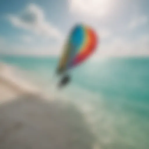 A vibrant kite soaring over the turquoise waters of Holbox Island