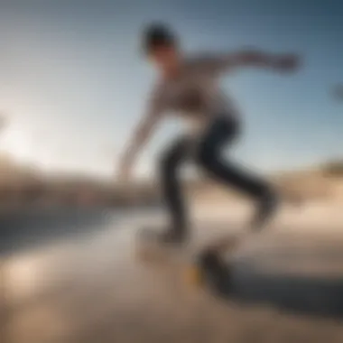 A skateboarder performing tricks on a longboard at a skate park