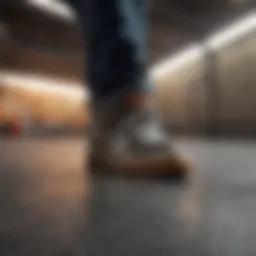 Close-up of skateboarding shoe features