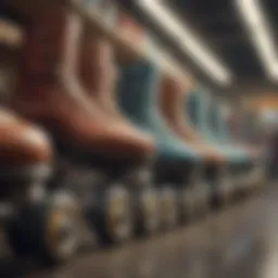 Variety of roller skates displayed in a store