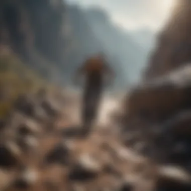 Extreme sports athlete navigating rocky areas