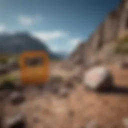 Rocky terrain with a warning sign