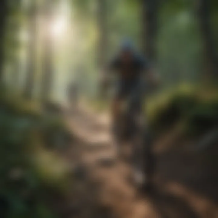 Participants enjoying a mountain biking trail surrounded by nature.