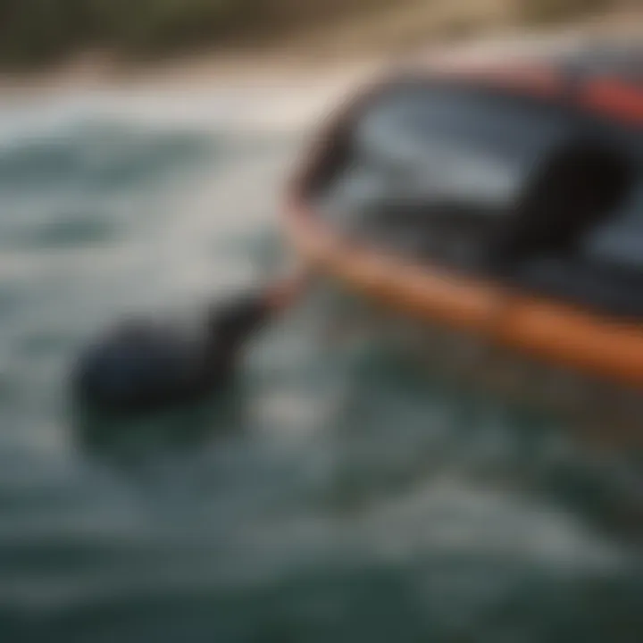 Close-up of specialized gear for kite paddle surfing