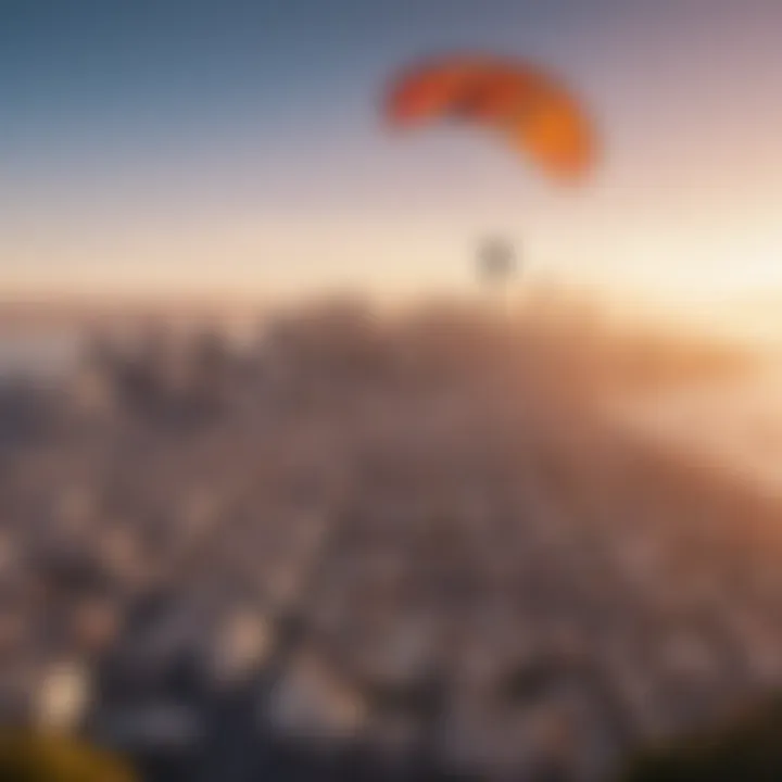 A colorful kite soaring high against the San Francisco skyline