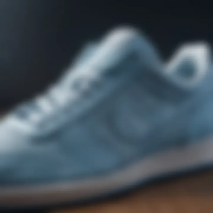 Close-up view of the materials used in light blue Nike sneakers highlighting quality and durability