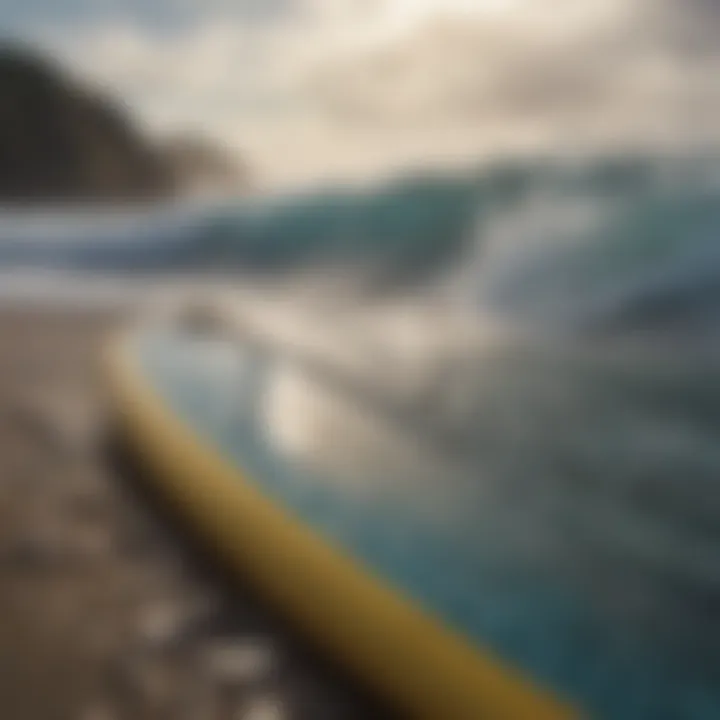 A close-up view of a Liquid Force surfboard showcasing its unique design features.