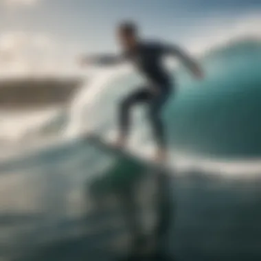 A surfer riding a wave on a Liquid Force surfboard, demonstrating performance in action.