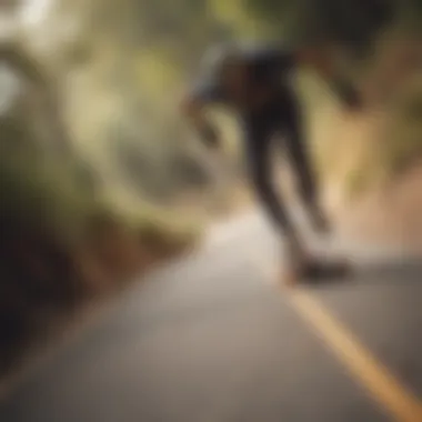 An action shot of a longboard rider on a smooth downhill path