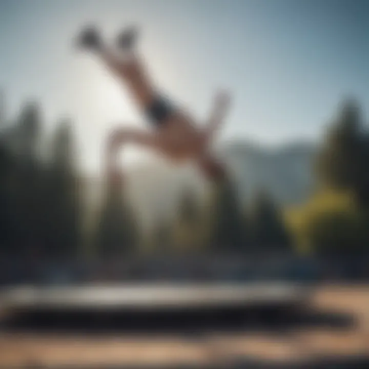 A focused individual practicing a backflip on a trampoline, emphasizing the importance of training.