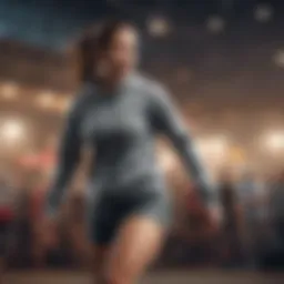 A dynamic athlete showcasing a matching shorts and sweatshirt set during an extreme sports event.