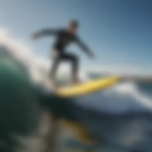 A dynamic shot of a rider on a motorized surfboard gliding over waves.