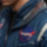 Close-up of the NASA blue jacket showcasing its intricate details and stitching