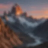 Breathtaking view of Cerro Torre at dawn, showcasing its dramatic silhouette against the sky