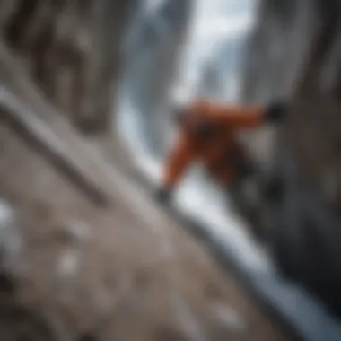 Climber on Cerro Torre A climber navigating challenging rock features on Cerro Torre's vertical face