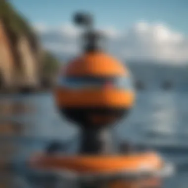 Close-up of a high-tech buoy equipped with solar panels