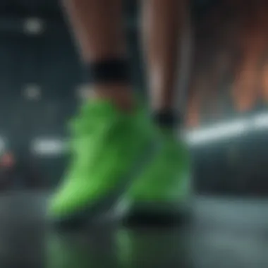 Athlete in action wearing neon green Nike sneakers during a sports event