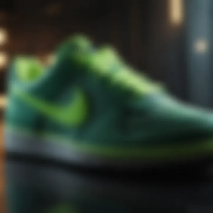 Close-up of neon green Nike sneakers highlighting design details