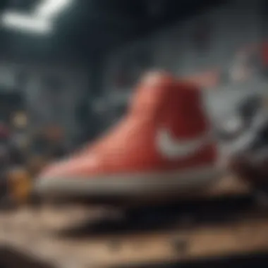 Nike Blazers Set Against Extreme Sports Gear Stylized photo of Nike Blazers against a backdrop of extreme sports gear