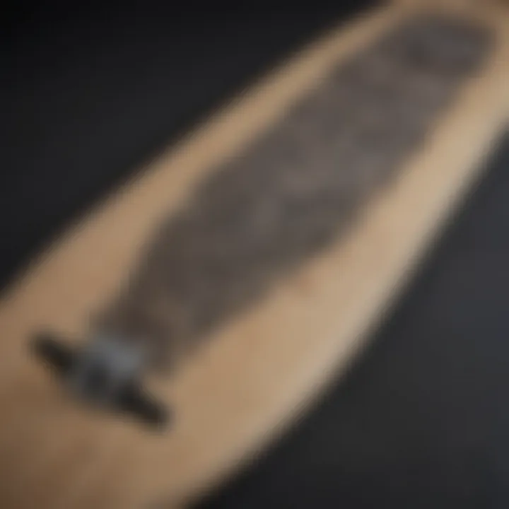 A close-up of Nyjah Huston's exclusive signed skateboard, highlighting its unique design