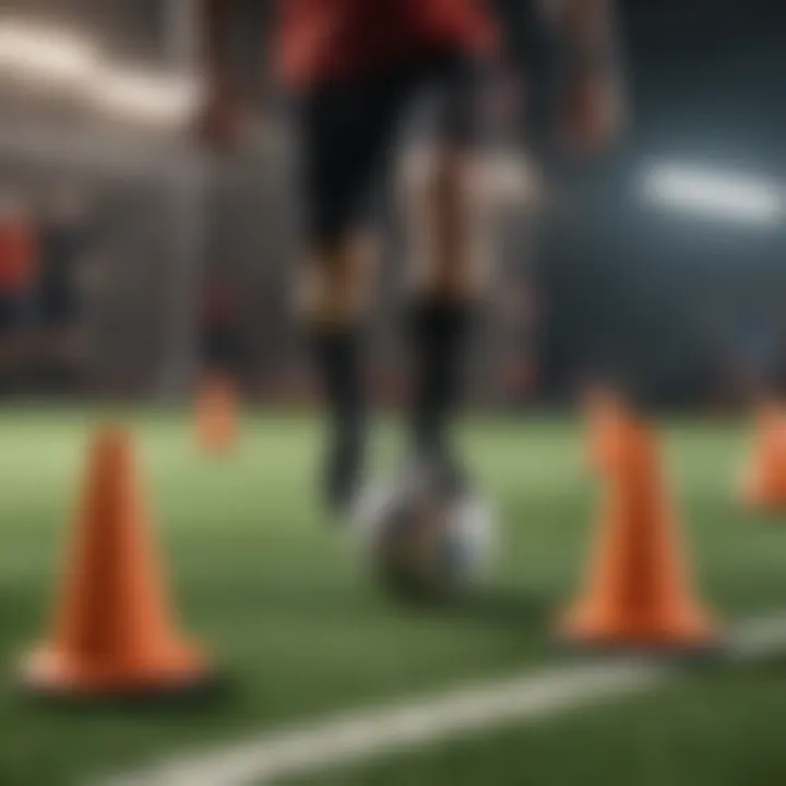 Soccer player engaging in agility drills with cones to improve quick movements