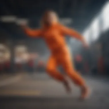 In the Moment: Action Shot of Orange Joggers Athlete showcasing orange joggers during an action-packed moment