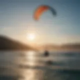 Dynamic kite soaring above azure waters