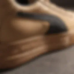 Detailed view of Puma gum sole shoe showcasing unique tread design