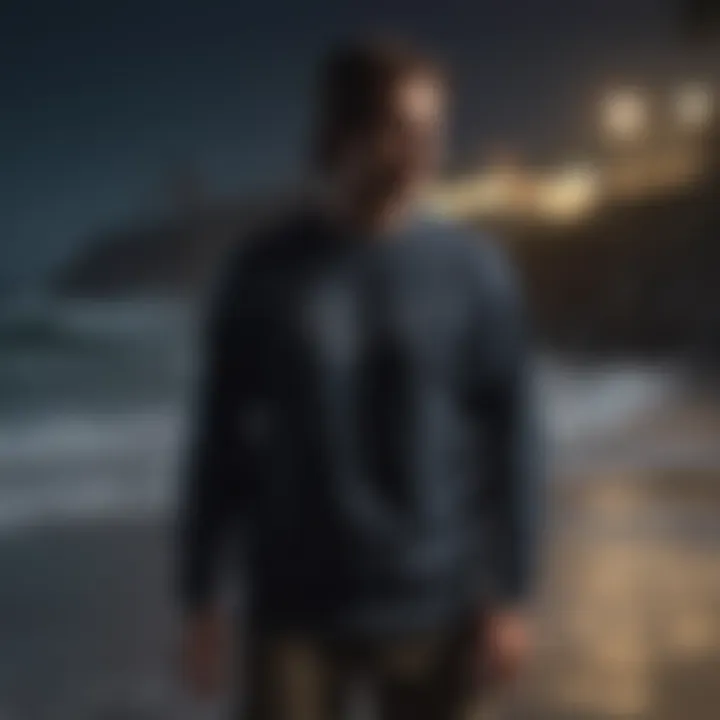 A surfer wearing the sweatshirt while enjoying a night surf session