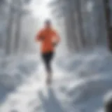 Runner navigating snowy terrain during winter training