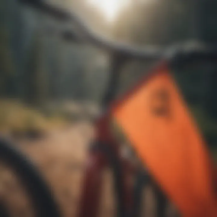 A close-up of a safety flag used in mountain biking