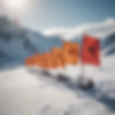 Safety flags marking a dangerous area in a snowboarding competition