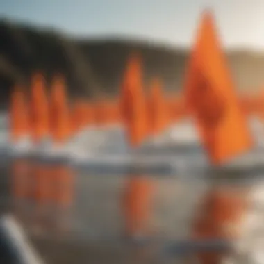 Brightly colored safety flags at a surfing event