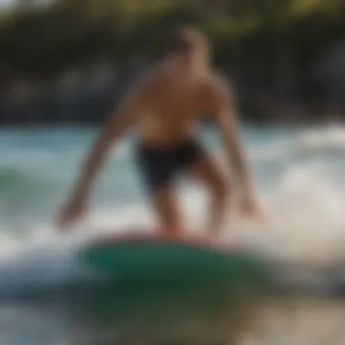 Skill Development for Aspiring Skimboarders Beginners practicing skimboarding techniques in shallow water