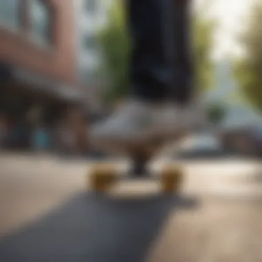 Skating with Style Skater performing tricks on a skateboard with unique wheel design.