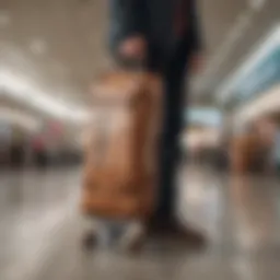 A stylish skateboard carry-on bag displayed in an airport setting