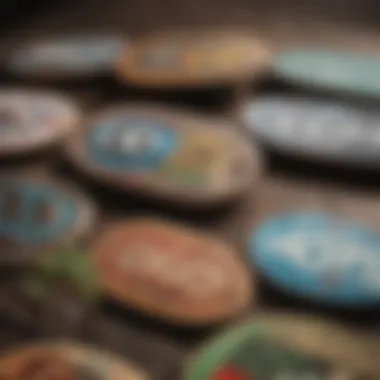 Brand Logos on Skateboard Decks Artistic representation of a skateboard deck showcasing brand logos