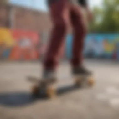 Skateboarding Culture in Action A skateboard deck in a skate park setting with vibrant graffiti