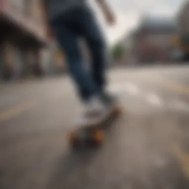 Navigating Urban Infrastructure on a Skateboard Skateboarder navigating through city infrastructure