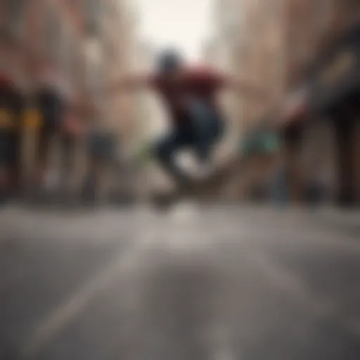 Skateboarder performing tricks on an urban street