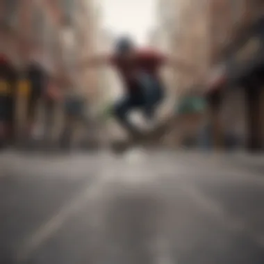 Urban Skateboarding Tricks Skateboarder performing tricks on an urban street