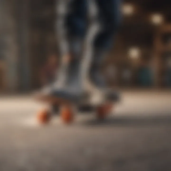 Skateboarder performing tricks while wearing padded socks.