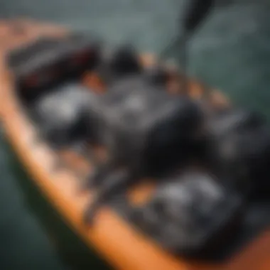 An aerial shot of a Slingshot wakeboard bag packed with gear on a boat