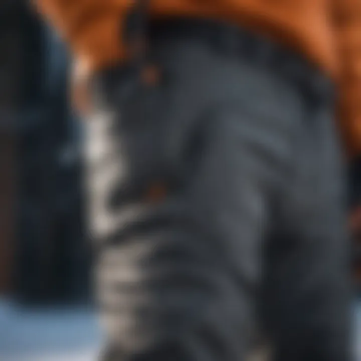 Detailed view of insulation features in ski pants