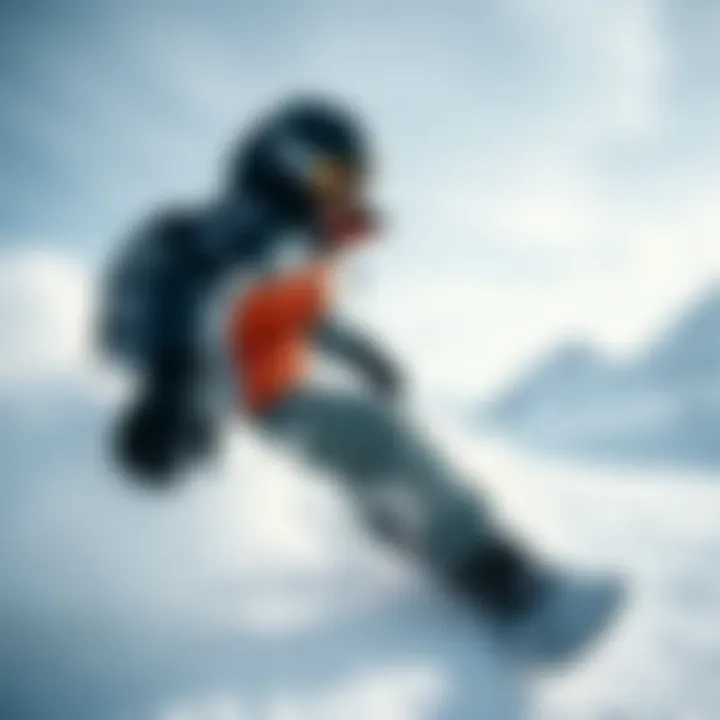 A snowboarder in action wearing a stylish, high-performance jacket on a snowy slope.