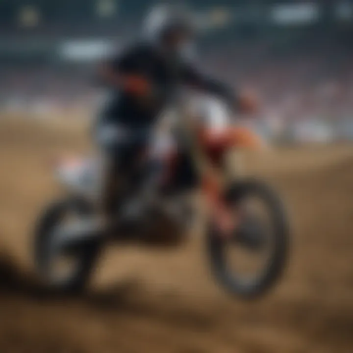 Exciting moment during the Supercross race in Atlanta, showcasing intense competition on the track.