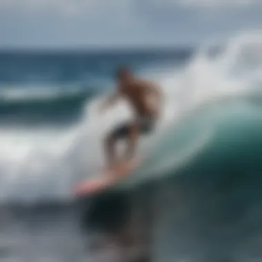 A local surfer showcasing skill on a vibrant wave in Hilo